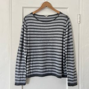 Eileen Fisher grey gray striped long sleeve organic cotton knit top tee sweater